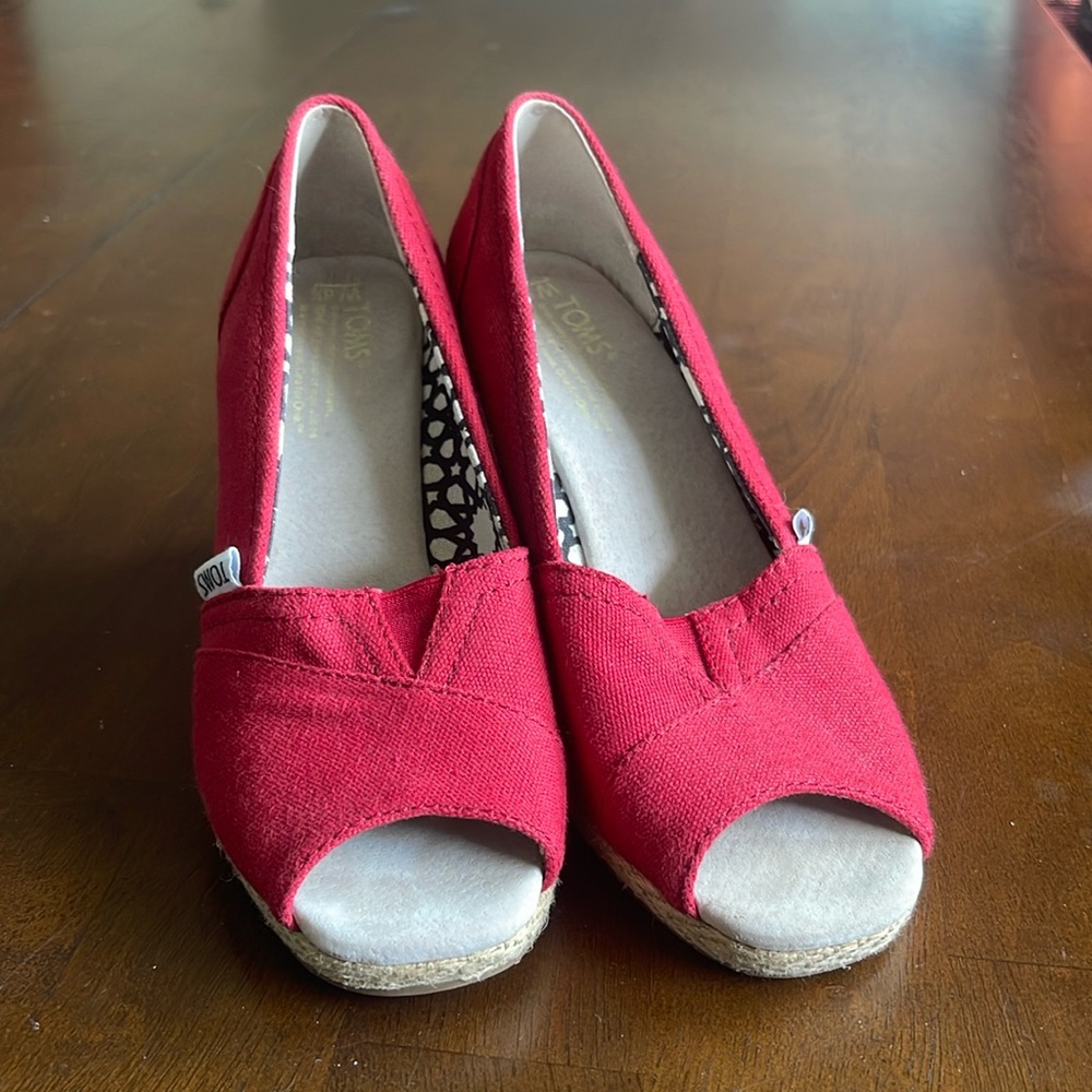 Toms shoes, red canvas wedges, size 6.5